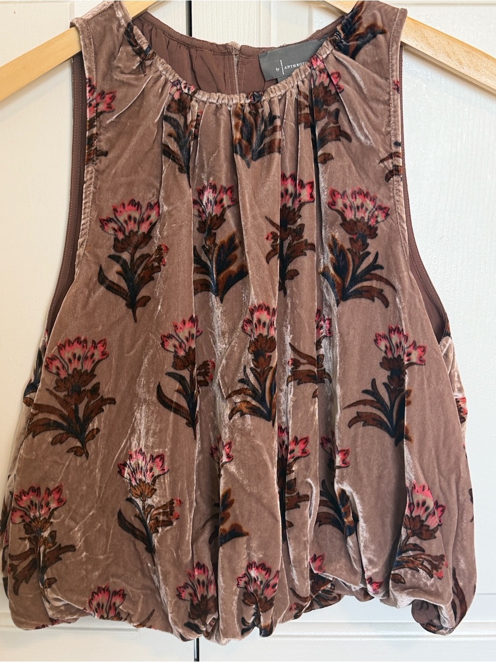 Anthropologie Brown Floral Halter Tank with Scalloped Hem - Picture 3 of 4